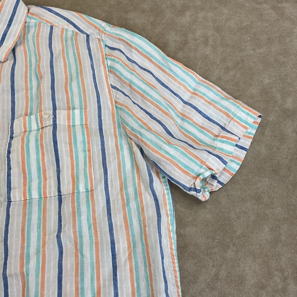Weekender Luau Edition Shirt Men L Linen Striped Button Up Resort Short Sleeve - Picture 7 of 8